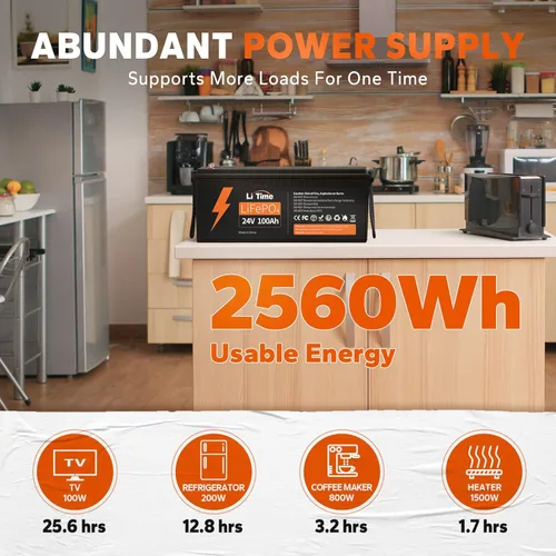 Miniatura 6 de Litime Batería de litio LiFePO4 de 24 V 100 Ah, 4000+ ciclos profundos, BMS integrado de 100 A para RV, motor de pesca por curricán, marino, solar