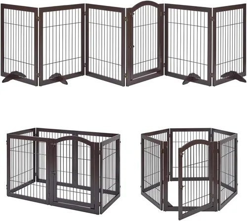 Miniatura 12 de unipaws Puerta para mascotas de pie libre de 24 pulgadas de alto para perros y gatos, puertas de madera para puerta, escaleras, valla plegable