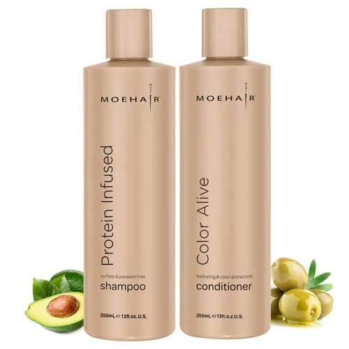 Moehair Paquete combinado de champú proteico (12 onzas líquidas) y acondicionador Color Alive (12 onzas líquidas) | Tratamiento reparador de cabello