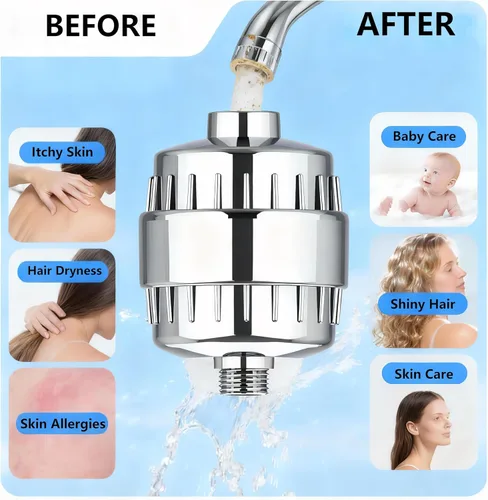 Filtro de cabezal de ducha de 20 etapas - 2 cartuchos, filtro para agua dura, elimina el 99% del cloro, flúor, metales pesados e impurezas dañinas,
