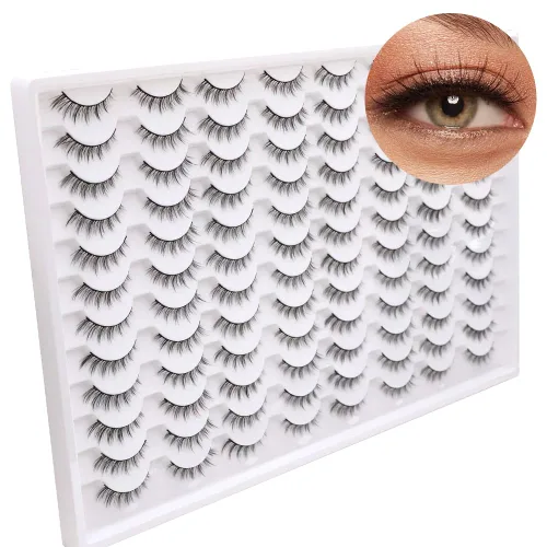 Miniatura 17 de Azenlo Pestañas postizas 48 pares, pestañas de visón sintético, pestañas tenues de 14 mm, pestañas de gato 3D esponjosas, paquete al por mayor