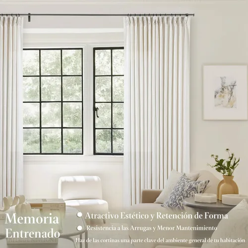Miniatura 2 de Cortinas de lino natural con pliegues fruncidos de 120 pulgadas de largo para sala de estar, cortinas plisadas con ganchos y lengüeta trasera