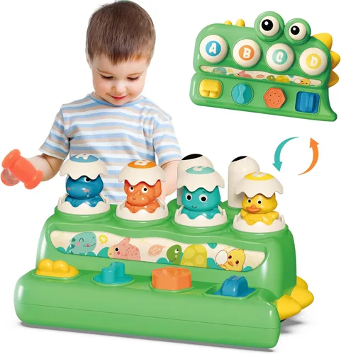 Juguete interactivo de causa y efecto para niños pequeños de 1 a 2 a 3 años, juguetes Montessori Pop Up con botones y martillo, juguete sensorial de