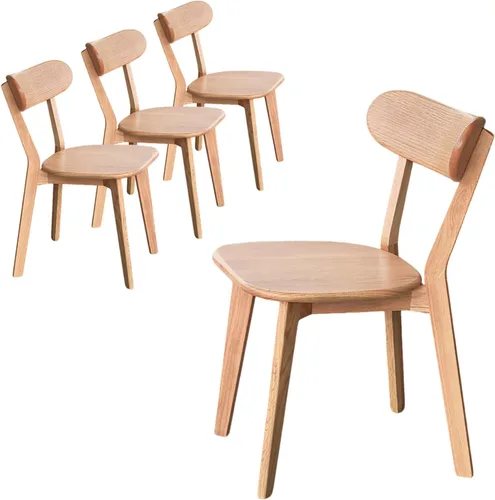 Miniatura 13 de Silla de comedor de madera maciza blanca, silla de comedor de roble de grado FAS individual, respaldo curvado resistente y diseño exterior de pata