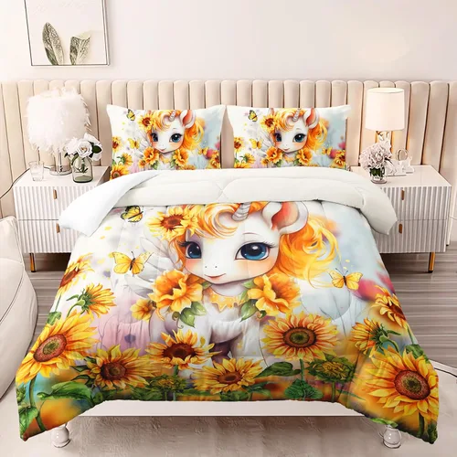 Miniatura 35 de AILONEN Juego de ropa de cama con estampado de gato en acuarela, tamaño individual con gatos y huellas para niños y niñas, juego de edredón suave