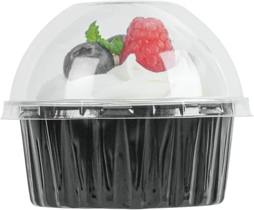Miniatura 13 de Restaurantware Ramequines desechables de 4.2 onzas con tapas, 100 vasos desechables redondos de crema brulee, tapas de cúpula aptas para horno, Negro