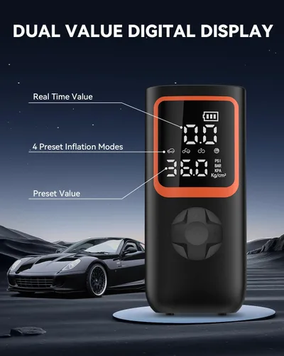 Miniatura 5 de KOLTGOO Compresor de aire portátil para inflado de neumáticos, bomba de aire inalámbrica de 150 PSI para neumáticos de automóvil con manómetro y luz