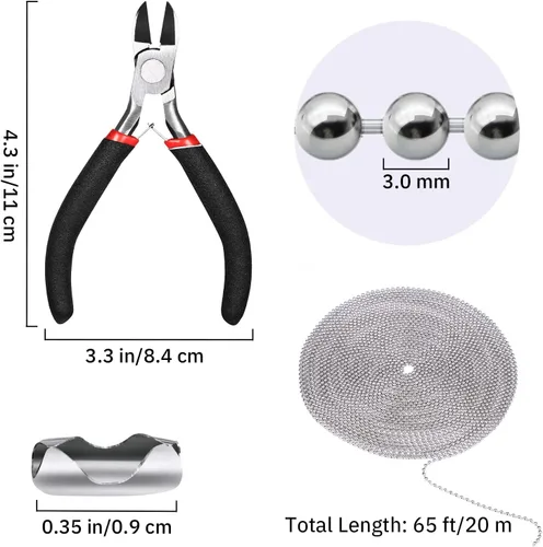 Miniatura 3 de Mudder Cadenas de collar de bolas de 65 pies, rollo de cadena de eslabones de cuentas de 0.157 pulgadas con 40 conectores de bola y alicates