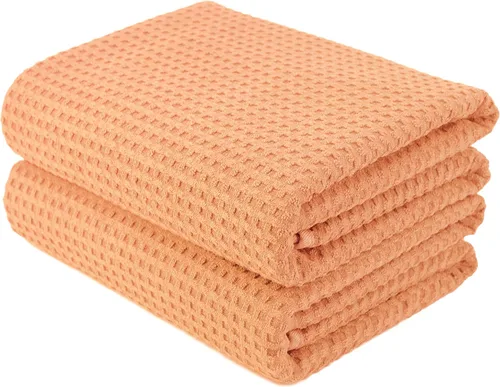 POLYTE Toalla de baño de microfibra de gran tamaño de secado rápido sin pelusas, 60 x 30 pulgadas, juego de 2 (naranja, tejido de gofre)