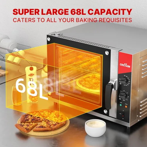 Miniatura 2 de CROSSON Horno de convección de medio tamaño de 68L, horno tostador comercial de 4 niveles con puerta frontal de vidrio, 4 juegos de bandejas