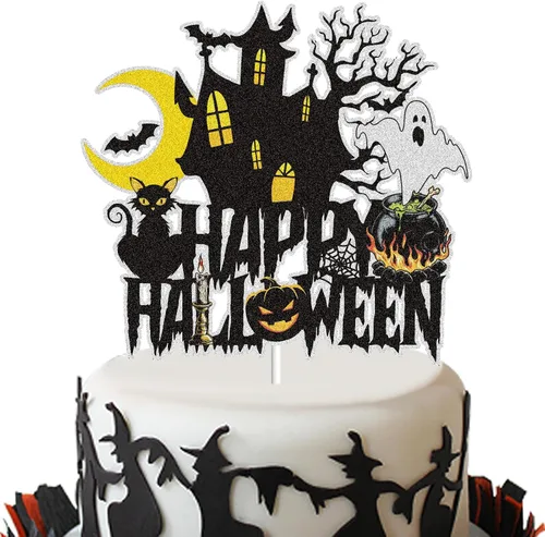 Miniatura 6 de Decoración de pastel de feliz cumpleaños, decoración de Halloween, casa fantasma, calabaza, gato, fantasma, murciélago, temática de Halloween, Gatos