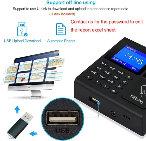 Miniatura 3 de WEELIAO Máquina de asistencia de tiempo, huella dactilar, contraseña, reloj de tiempo para empleados con escaneo de dedos, RFID y perforación de PIN