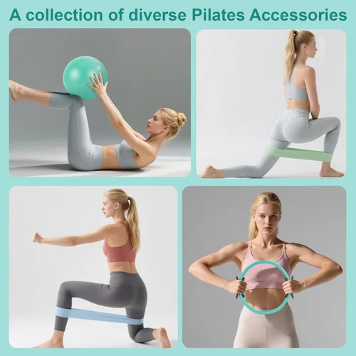 Miniatura 6 de Kit de equipo de pilates para el hogar: incluye un anillo de pilates de 14 pulgadas, una bola de pilates de 9.8 pulgadas, 5 bandas de resistencia