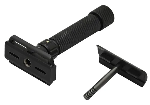Miniatura 7 de Pearl Flexi - Maquinilla de afeitar de seguridad ajustable, edición negra, reutilizable, hecha de 100 % latón, maquinilla de afeitar ecológica