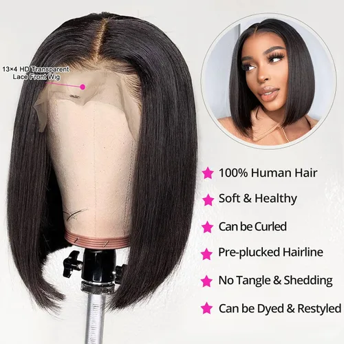Miniatura 3 de Hoacon Peluca Bob de cabello humano 13x4 de encaje frontal 180% de densidad sin pegamentos para mujeres negras, pelucas de encaje frontal de Bob