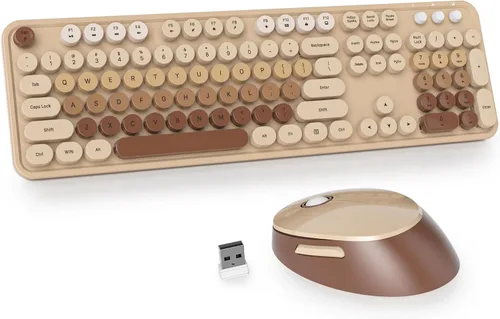 Miniatura 16 de Teclado y mouse azules, bonito combo de teclado y mouse inalámbricos, teclado de máquina de escribir de tamaño completo con teclado numérico, azul