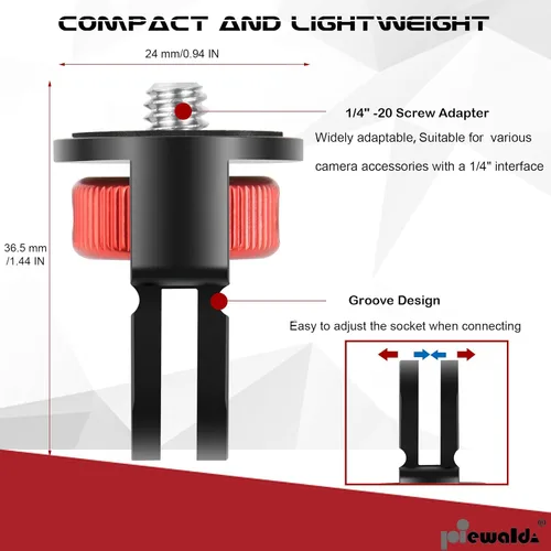 Miniatura 2 de Niewalda Adaptador de trípode de aluminio, 1 adaptador de conversión de ¼ a 20, compatible con cámaras de acción GoPro, Insta360 X3/Sjcam/cámara