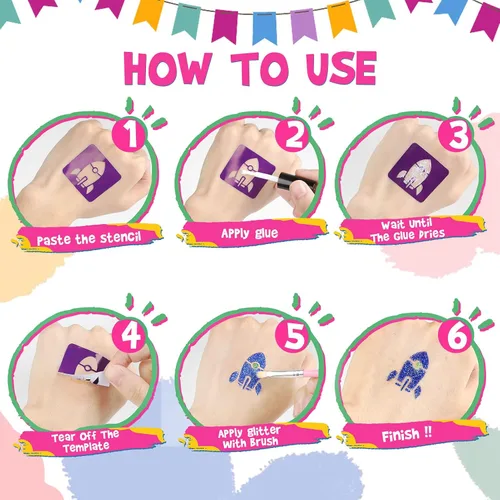 Miniatura 5 de Dreamon Tatuajes con purpurina para niños, tatuajes temporales para niñas y niños, kit de tatuaje con purpurina de 36 colores, regalos para fiesta