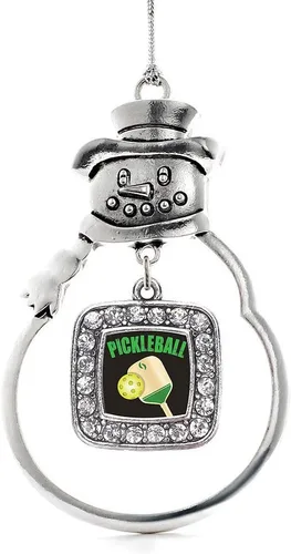 Miniatura 183 de Inspired Silver - Adorno de rodillo de reina - Adorno cuadrado de plata con muñeco de nieve con joyas de circonita cúbica