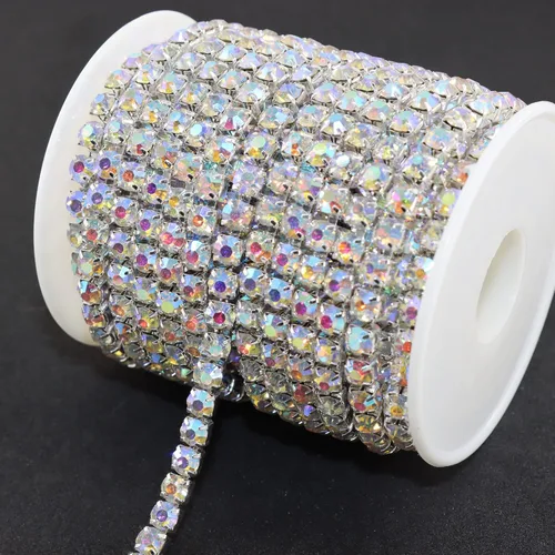 Miniatura 18 de Jerler 9 metros de adornos de diamantes de imitación con cadena cerrada SS6.5/2.0mm, cadena AB para costura, manualidades, ideal para bodas