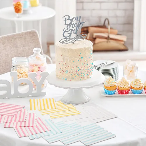 Miniatura 4 de Tenceur Paquete de 100 servilletas festoneadas en colores pastel con rayas mixtas de helado de 5 x 5 pulgadas, servilletas de papel desechables