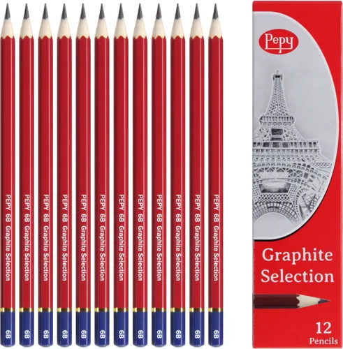 Pepy Lápices de dibujo profesionales de grafito, juego de 12 lápices negros preafilados 6B; perfectos para dibujar, dibujar y sombrear, gráficos y