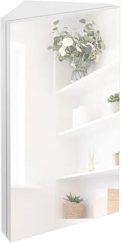 Miniatura 10 de eclife Armario de medicina de esquina de baño de 24 pulgadas con espejo, gabinete de espejo de pared negro de una sola puerta, gabinete