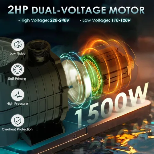 Miniatura 6 de Seeutek Bomba de piscina de 2.0 HP sobre el suelo y el suelo, potentes bombas de piscina autorecortables de 6900 GPH con cesta de filtro de colador