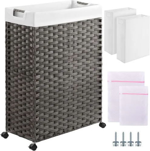 Miniatura 11 de GREENSTELL - Cesta de ropa con ruedas, 45 L (11.9 galones) Cesta pequeña de ropa con 2 bolsas extraíbles y 2 bolsas de malla, cesto de ratán delgado