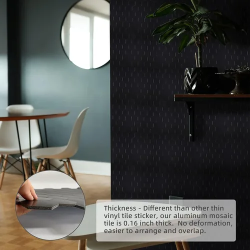 Miniatura 3 de Pelar y pegar azulejos negros, panel compuesto de aluminio hexagonal autoadhesivo para cocina (5 hojas)
