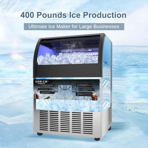 Miniatura 2 de Máquina de hielo comercial con certificación ETL de seguridad y saneamiento con bomba de drenaje, 400 libras/24 horas, máquina de hielo rápida