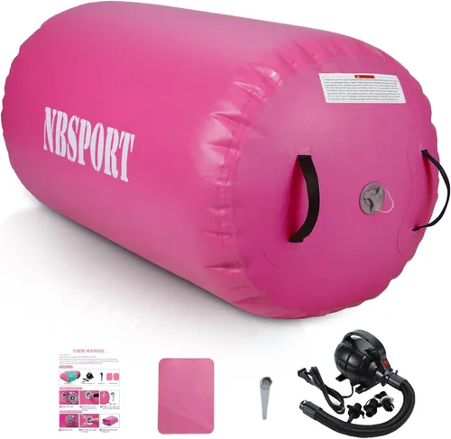 Miniatura 14 de Air Barrel - Barril de Aire Rodillo de Gimnasia para Entrenador de Flic Flac Hacia Atrás, Colchoneta de Aire con Bomba para Entrenamiento de Rosa +