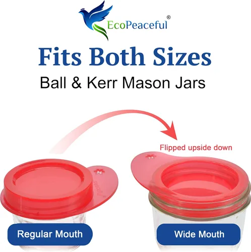 Miniatura 4 de Paquete de 4 tapas de silicona para tarros Mason con soporte para utensilios, diseño original EcoWave FlipFit y EcoPeaceful - Mismo molde y ajuste
