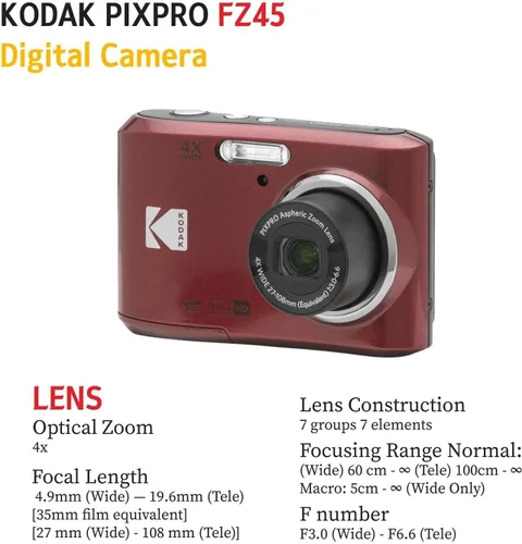 Miniatura 8 de Kodak PIXPRO FZ45 - Cámara digital + Tarjeta de memoria de 32 GB + Estuche para cámara Point and Shoot + Monópodo extensible + Lápiz limpiador