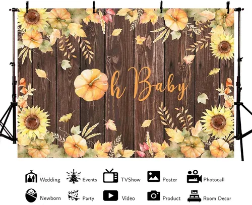 Miniatura 2 de AIBIIN telón de fondo de otoño Oh Baby de 7 x 5 pies para otoño, Acción de Gracias, calabaza, madera rústica, baby shower, fotografía, fondo, dar