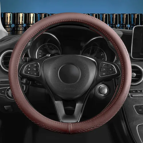 Miniatura 8 de Red Rain Funda de cuero negro y azul para volante de automóvil, tamaño universal M / 15 pulgadas, compatible con coche/automóvil/SUV