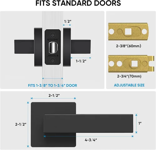 Miniatura 4 de TICONN 1PK Manijas de puerta interiores color negro mate, perillas de puerta cuadradas reversibles para dormitorio, baño, habitaciones