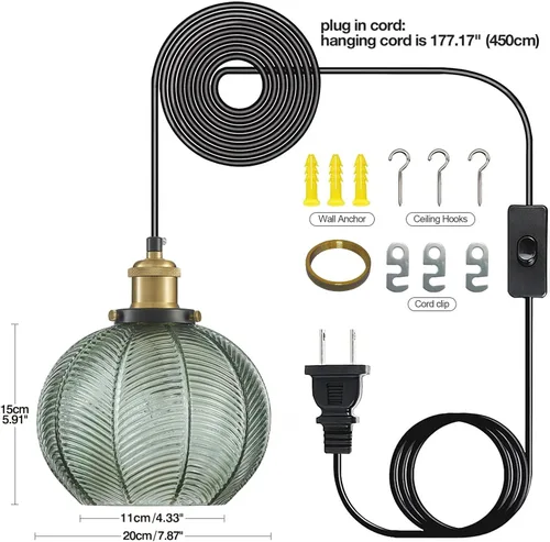Miniatura 4 de Lámpara colgante moderna de enchufe, lámpara colgante de cristal de 7.8 pulgadas con cable de enchufe ajustable de 14.76 pies, lámpara colgante