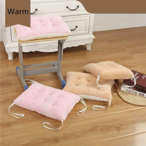 Miniatura 7 de Cojín de asiento cómodo suave para silla, cojín cálido para silla, 16 x 16 x 4 pulgadas, lana de cordero rosa esponjosa para adultos y niños