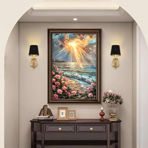 Miniatura 3 de Moderno aplique de pared industrial de mediados de siglo, lámpara de pared de tocador de baño con marco de latón cepillado y pantalla de lino negro