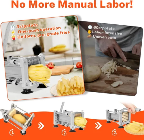 Miniatura 4 de Cortador de papas fritas para papas, cortador de patatas de acero inoxidable para papas fritas con cuchillas reemplazables, guante y cepillo