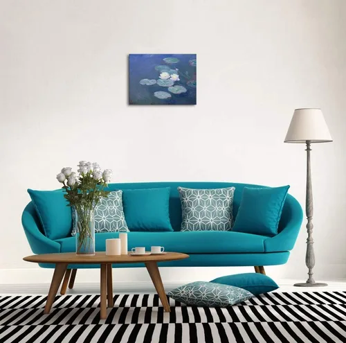 Miniatura 7 de Wieco Art Lienzos de nenúfares - Arte de pared de Claude Monet famosas pinturas al óleo florales de reproducción estirada y enmarcada con imágenes