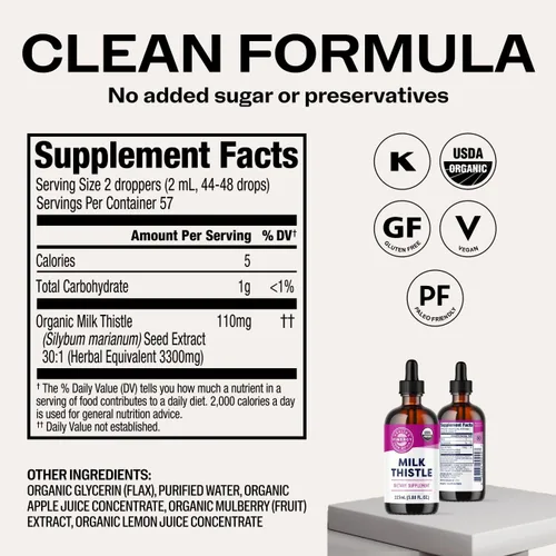 Miniatura 4 de Vimergy Cardo mariano - Apoya la función hepática* 57 0.1 fl oz (2 goteros o 44-48 gotas) porciones (110 mg de extracto por porción) para una