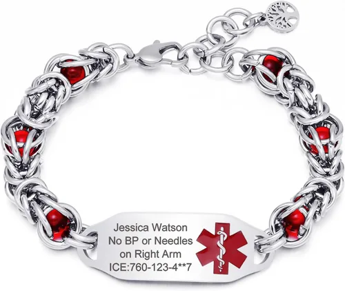 Pulseras de alerta médica, pulseras de identificación personalizadas para mujeres y hombres, incluye tarjeta médica de emergencia