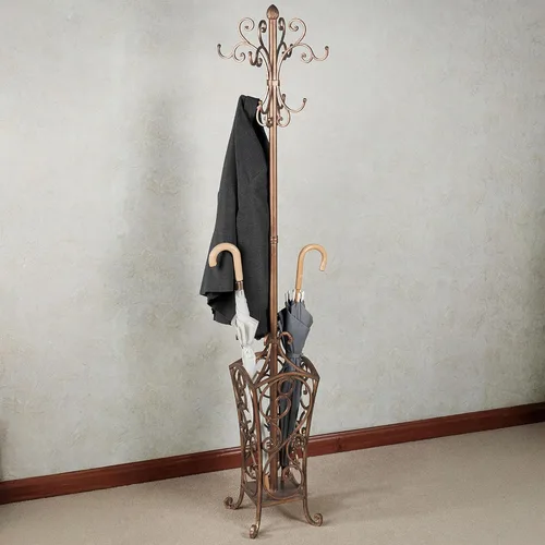 Miniatura 2 de Touch of Class Kensington - Perchero y sombrero, acabado dorado antiguo Metal Rack, Scrollwork Design, Eight Hanging Hooks, Bottom Umbrella