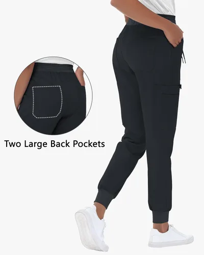 Miniatura 2 de Pantalones quirúrgicos de cintura alta para mujer, 8 bolsillos, ajustados, cintura cónica, puños acanalados en los tobillos