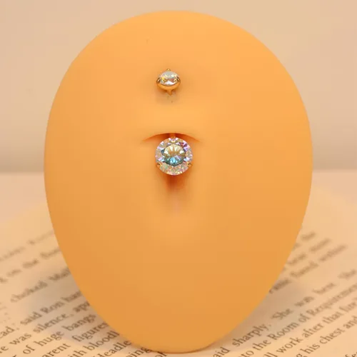 Miniatura 6 de PEAKLINK Piercing de ombligo de titanio de 0.45 oz, joyería para el ombligo, barra de ombligo roscada internamente con doble circonita cúbica