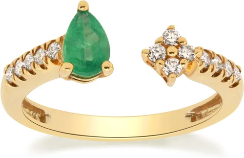 Miniatura 7 de Gin & Grace Anillo de esmeralda natural de Zambia de oro amarillo de 10 quilates con diamantes para mujer. Joyería hecha a mano