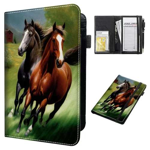 Miniatura 20 de Cartera de cuero para camarera, con cremallera y soporte para libro de cheques, bolsillo para dinero, organizador personal para delantales, estrella