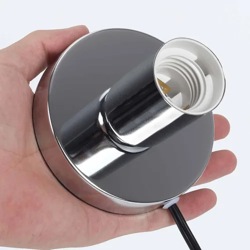 Miniatura 2 de Lámpara de mesa industrial, pequeña base de enchufe de luz de escritorio de metal pulido, soporte de bombilla de rosca Edison vintage E26/E27, cable